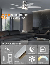 Load image into Gallery viewer, Ohniyou Ceiling Fans with Lights, 52'' Low Profile Ceiling Fan with Light and Remote/APP Control, Modern Flush Mount Ceiling Fan for Indoor Bedroom Living Room, Dimmable, Quiet DC Motor, Silver
