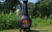 Load image into Gallery viewer, The Blue Rooster Prairie Chiminea Outdoor Fireplace - Wood Burning Cast Aluminum Deck or Patio Firepit
