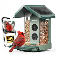 Load image into Gallery viewer, Kiwibit Solar Smart Bird Feeder with Camera, AI Bird Species Identification, 8MP Photos, 4K UHD Video Live Stream Wild Bird House Feeders for Outdoors, Bird Watching Gifts for Bird Lovers, Green
