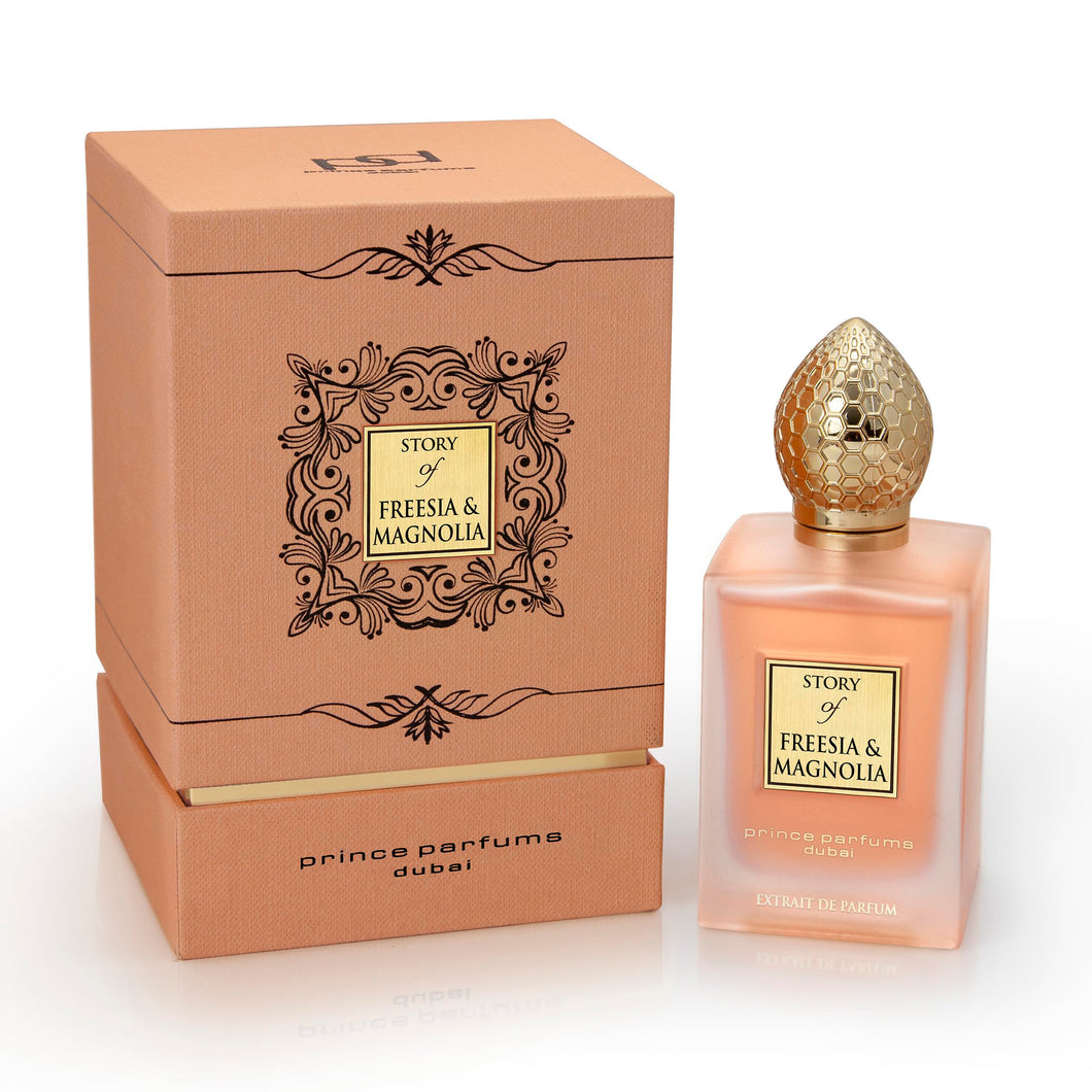 Prince Parfums Dubai - Story of Freesia Magnolia For Women - 3.4 Ounces - Extrait de Parfum - Delicate Bouquet of Freesia, Magnolia - Essence of Femininity & Beauty