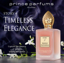 Load image into Gallery viewer, Prince Parfums Dubai - Story of Vanille Patchouli For Women - 3.4 Ounces - Extrait de Parfum - Alluring Floral Fusion of Vanilla, Patchouli &amp; Tonka Bean - Scent of Seductive Allure &amp; Timeless Elegance
