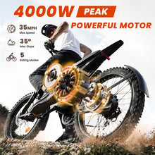 Load image into Gallery viewer, Flydone Electric Dirt Bike for Adults, 𝟰𝟬𝟬𝟬𝗪 𝗣𝗲𝗮𝗸 27AH Electric Bike, 𝟯𝟱𝗠𝗣𝗛 65+ Mile Range, 19" Fat Tire Off-Road Motorcycle, Hydraulic Disc Brakes,Dark Camel
