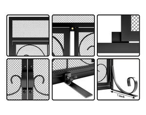 Calidola Flat Fireplace Screen with Doors, Wrought Iron Frame with Metal Mesh, Flat Panel Decorative Fireplace Screen with Scroll Design, Free Standing Spark Guard