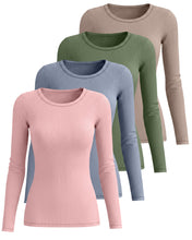 Load image into Gallery viewer, Neer 4 Pack Women's Ribbed Long Sleeve Shirts Cotton Basic Tops M 4Color
