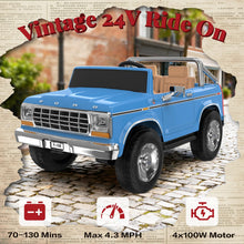 Load image into Gallery viewer, ANPABO Licensed Ford F-150 24V 2 Seater Ride on Car for Kids, 4x100W Motors for All-Terrain Electric Car with Parental Remote, Retro Style, 3-Speeds, Large Storage Box, Music Player, Aged 3-8, Blue
