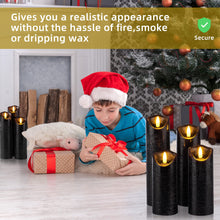 Load image into Gallery viewer, Pandaing Set of 9 Black Regular Textured Flameless Candles Battery Operated LED Real Wax Flickering Electric Candles with Remote Control Timer for Wedding Birthday Halloween Christmas Decorations
