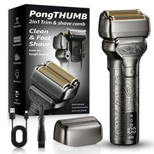 Load image into Gallery viewer, PongTHUMB Electric Razor for Men with Pop-Up Trimmer: Rechargeable Cordless Foil Shaver for Face - Wet/Dry/Anti-Slip Waterproof Shavers with LED Display - Metal Handheld Design Light Gray
