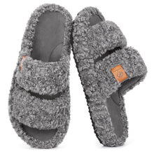 Load image into Gallery viewer, EverFoams Womens Fuzzy Open-toe Slippers Soft Comfy Memory Foam Indoor House Shoes Cool Gray,7-8 US
