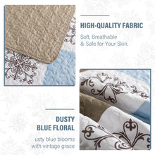 Load image into Gallery viewer, NEWLAKE Quilt Set Queen Size, Bedspread Sets Dusty Blue Floral, Quilt Bedding Set Lightweight and Breathable for All Seasons, Soft Quilted Bedspread with 2 Pillow Shams
