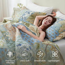 Load image into Gallery viewer, NEWLAKE Quilt Set Queen Size, 100% Cotton Patchwork Green Bohemian Quilt Sets, Reversible Bedspread Lightweight and Breathable for All Seasons, Soft Quilted Bedspread with 2 Pillow Shams
