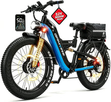 Load image into Gallery viewer, E·Bycco 9000W Peak Dual Motor E-Bike for Adults, 52V 30AH, 55M P H Top Speed, 100 Miles Long Range, Full Suspension, Hydraulic Brake, 26 Inch Fat Tire Electric Bike (V9 Blue with Cycling Bag)

