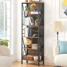 Load image into Gallery viewer, HOMISSUE Bookshelf, 6-Tier Bookshelf, Rustic Wood Metal Bookshelves and Bookcases, Freestanding Open Bookshelf, Industrial Tall Bookcase for Home Office, Living Room and Bedroom, Vintage Brown
