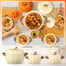 Load image into Gallery viewer, Maxdot Set of 5 Ceramic Pumpkin Bowls with Lid and Handles Pumpkin Shape Soup Serving Pot Storage Jar for Fall Thanksgiving Halloween Party Kitchen Dessert Decoration 17Oz &amp; 54Oz(Cream Yellow)
