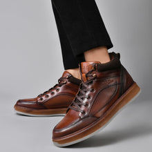 Load image into Gallery viewer, Men's Brown Leather Sneaker Boots Casual Oxford Boot Comfy Shoes for Men Mid-Top Lace Up Fashion Shoe 11
