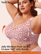 Load image into Gallery viewer, Vertvie Jelly Bras for Women Plus Size Minimizer Soft Wireless Push Up Bra Full Supportive Older Lift Back Coverage Bralette(Leopard Pink,42D)
