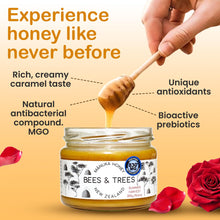 Load image into Gallery viewer, Bees &amp; Trees Manuka Honey 830+ MGO – New Zealand Pure Monofloral, Raw, Bioactive – Unpasteurized Superfood for Wellness – Bioactive, Nutrient-Packed for Immunity &amp; Vitality - 300g (10.6oz) Glass Jar
