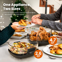 Load image into Gallery viewer, Kismile 5-in-1 Portable Glass Air Fryer, 2.6QT &amp; 4.7QT Dual Glass Containers with Lids, 85% Less Oil, Compact Smart Air Fryer Oven for Deep Roast, Crisp, Keep Warm – Freezer &amp; Dishwasher Safe
