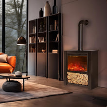 Load image into Gallery viewer, Innsbruck Electric LED Fireplace Stove - Décor Chimney Flue and Wood - 32&quot; Wide x 38&quot; Tall – Soot Black Finish - New 2024
