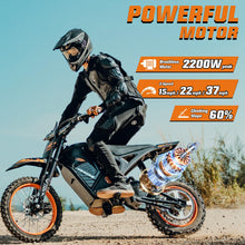 Load image into Gallery viewer, Windone RM7 Electric Dirt Bike for Teens &amp; Adults, 48V 22.5Ah, 37MPH &amp; 45-Mile Electric Motorcycle, 2200W Ebike, 14"/12" Off-Road Tire E-Bike, Dual Hydraulic Brakes, Full Suspension, Glossy Black
