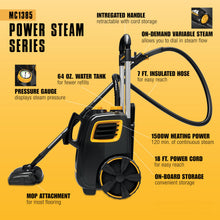 Load image into Gallery viewer, McCulloch MC1385 Deluxe Canister Steam Cleaner, 2-Hour Runtime, Chemical-Free, 23 Accessories: Mop Head, Brushes &amp; More - Built for Home, Tile, Carpet, Furniture, &amp; Personal Car Detailing
