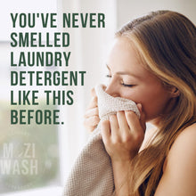 Load image into Gallery viewer, Mozi Wash Laundry Detergent Liquid, Alpine Woods, 50+ Loads, Concentrated, Plant Based, Cruelty &amp; Dye Free, Phosphate &amp; Paraben Free, Earth Friendly, Long Lasting Fresh Scent, 32 oz Recyclable Bottle

