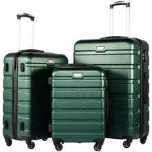 Load image into Gallery viewer, Coolife Luggage 3 Piece Set, Lightweight Durable Hardshell Suitcase set with 360° Spinner Wheels, TSA-approved Lock, Checked Family Travel Luggage sets, 20/24/28 Inch, Dark Green
