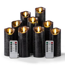 Load image into Gallery viewer, Pandaing Set of 9 Black Regular Textured Flameless Candles Battery Operated LED Real Wax Flickering Electric Candles with Remote Control Timer for Wedding Birthday Halloween Christmas Decorations
