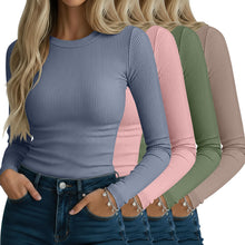 Load image into Gallery viewer, Neer 4 Pack Women's Ribbed Long Sleeve Shirts Cotton Basic Tops M 4Color

