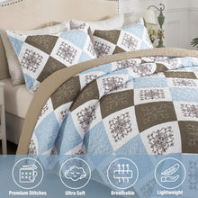 Load image into Gallery viewer, NEWLAKE Quilt Set Queen Size, Bedspread Sets Dusty Blue Floral, Quilt Bedding Set Lightweight and Breathable for All Seasons, Soft Quilted Bedspread with 2 Pillow Shams
