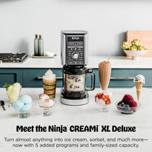 Load image into Gallery viewer, Ninja CREAMi Deluxe Ice Cream Maker | 11-in-1 Create Frozen Desserts, Sorbet, Milkshakes, Yogurt &amp; More | Includes 2 Dishwasher Safe XL 24 Oz. Tubs with storage lids | Silver | NC501
