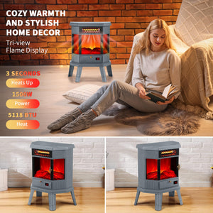 RealSmart Electric Fireplace Heater 22 in Freestanding Fireplace Stove Infrared Fireplace with 3D Flame Effect Remoted Control, Timer, Overheating Protection (Gray)