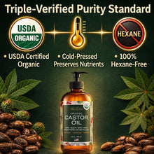 Load image into Gallery viewer, USDA Organic Castor Oil, 100% Pure Cold-Pressed Hexane-Free, 16 Oz
