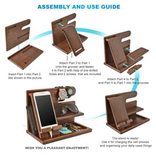 Load image into Gallery viewer, TESLYAR Wood Phone Docking Station for Men - Desk or Nightstand Organizer - Birthday Gifts for Husband or Dad - Anniversary Idea from Wife - Key Holder, Stand Wallet, Watch &amp; Essentials (Brown)
