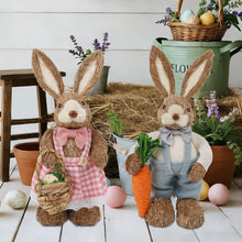 Load image into Gallery viewer, DR.DUDU Set of 2 Easter Decorations for Home- 14" Sisal Bunny Figurines with Carrot &amp; Egg, Spring Straw Bunny Couple Farmhouse Centerpieces for Tables, Easter Rabbits Decor
