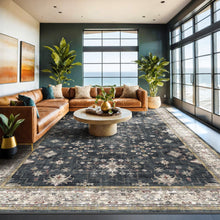 Load image into Gallery viewer, Boho Black Rug for Living Room - Washable 10x14 Area Rug, Dining Room Rugs for Under Table, Soft Low Pile Carpet for Large Bedroom - Farmhouse Decor, Non-Slip &amp; Stain Resistance (10x14 Black/Multi)
