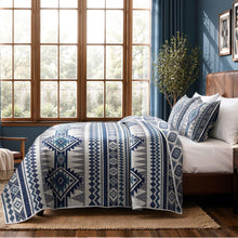 Load image into Gallery viewer, akkialla Reversible Blue Boho Twin Quilt Set, 2-Piece Bohemian Aztec Microfiber Bedspread, Soft Lightweight All-Season Coverlet (1 Quilt, 1 Sham)
