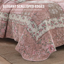 Load image into Gallery viewer, NEWLAKE Quilt Set Queen Size, Cotton Patchwork Pink Floral Quilt Sets, Real Stitched Embroidery Bedspread Lightweight and Breathable for All Seasons, Soft Quilted with 2 Pillow Shams
