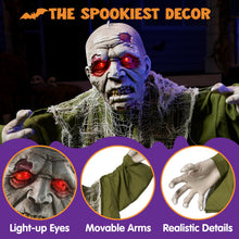 Load image into Gallery viewer, JOYIN Halloween Animated Zombie Groundbreaker Outdoor Decor with Light Up Eyes Creepy Animatronic Decorations with Movable Arms for Halloween Party Prop and Lawn Patio Yard Outside Decorations
