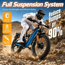 Load image into Gallery viewer, E·Bycco 9000W Peak Dual Motor E-Bike for Adults, 52V 30AH, 55M P H Top Speed, 100 Miles Long Range, Full Suspension, Hydraulic Brake, 26 Inch Fat Tire Electric Bike (V9 Blue with Cycling Bag)

