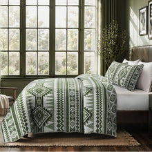 Load image into Gallery viewer, akkialla Reversible Green Boho Twin Quilt Set, 2-Piece Bohemian Aztec Microfiber Bedspread, Soft Lightweight All-Season Coverlet (1 Quilt, 1 Sham)
