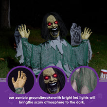 Load image into Gallery viewer, JOYIN Halloween Outdoor Animatronic Groundbreaker Decorations, Half-Body Zombie Groundbreaker with Motion and Light-Up Eyes, for Outside Decor Graveyard Yard Lawn Haunted House Props
