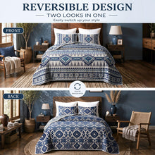 Load image into Gallery viewer, akkialla Reversible Blue Boho Twin Quilt Set, 2-Piece Bohemian Aztec Microfiber Bedspread, Soft Lightweight All-Season Coverlet (1 Quilt, 1 Sham)
