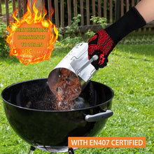 Load image into Gallery viewer, BBQ Fireproof Gloves, Grill Cut-Resistant Gloves 1472°F Heat Resistant Gloves, Non-Slip Silicone Oven Gloves, Kitchen Safe Cooking Gloves for Oven Mitts,Barbecue,Cooking, Frying,13.5 Inch-Red
