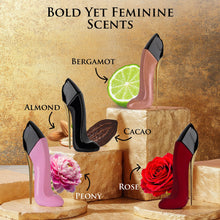 Load image into Gallery viewer, Nice Girl 4 PC Mini Perfume Gift Set for Women, Sweet Vanilla Floral Fragrance, Tuberose, Rose, Amber, Cacao, Powdery Almond, Travel Size 30ml Eau De Parfum, Classic, Velvet, Glitter, &amp; Blush
