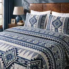 Load image into Gallery viewer, akkialla Reversible Blue Boho Twin Quilt Set, 2-Piece Bohemian Aztec Microfiber Bedspread, Soft Lightweight All-Season Coverlet (1 Quilt, 1 Sham)
