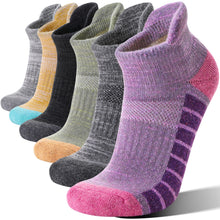Load image into Gallery viewer, Welwoos Merino Wool Ankle Hiking Socks Thermal Warm Thick Winter Compression Support Running Cushion Athletic No Show Socks for Women Men Gifts Stocking Stuffers 6 Pairs(Light Striped Style,L)
