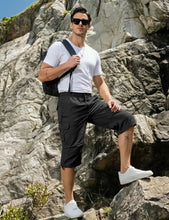 Load image into Gallery viewer, EKLENTSON Cargo Shorts for Men Below Knee Casual Long Shorts for Men Loose Fit Cotton 3/4 Capri Pants with 7 Pockets, Black, 34
