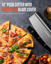 Load image into Gallery viewer, Pizza Peel Aluminum Pizza Spatula, Mooues 12 inch Metal Pizza Paddle(12"x 14")with Rocker Cutter Foldable Wood Handle, [Storage bag included], for Family Pizza Oven Baking Pizza, Dough, Bread &amp; Pastry

