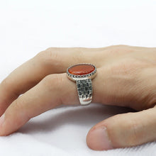 Load image into Gallery viewer, New 925 Sterling Silver Men Ring with Big Red Natural Onyx Stone Vintage Thai Silver Ring  for Man Women Turkish Jewelry
