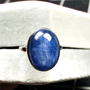 14mm Natural Blue Kyanite Crystal Ring Jewelry For Woman Lady Men Oval Beads Love Gift Cat Eye Stone Adjustable Size Ring AAAAA